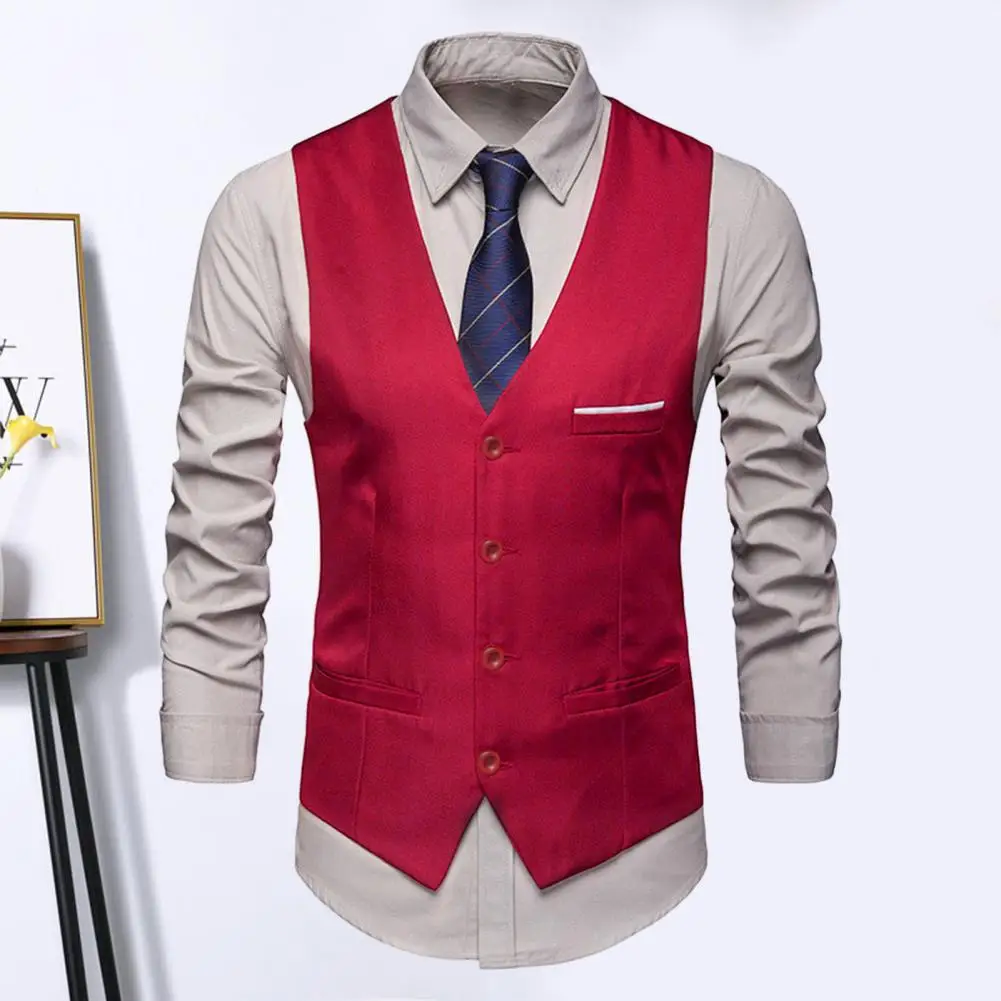 

Men Suit Vest Men's Formal Business Waistcoat Slim Fit V Neck Sleeveless Vest with Anti-wrinkle Silky Fabric Single-breasted