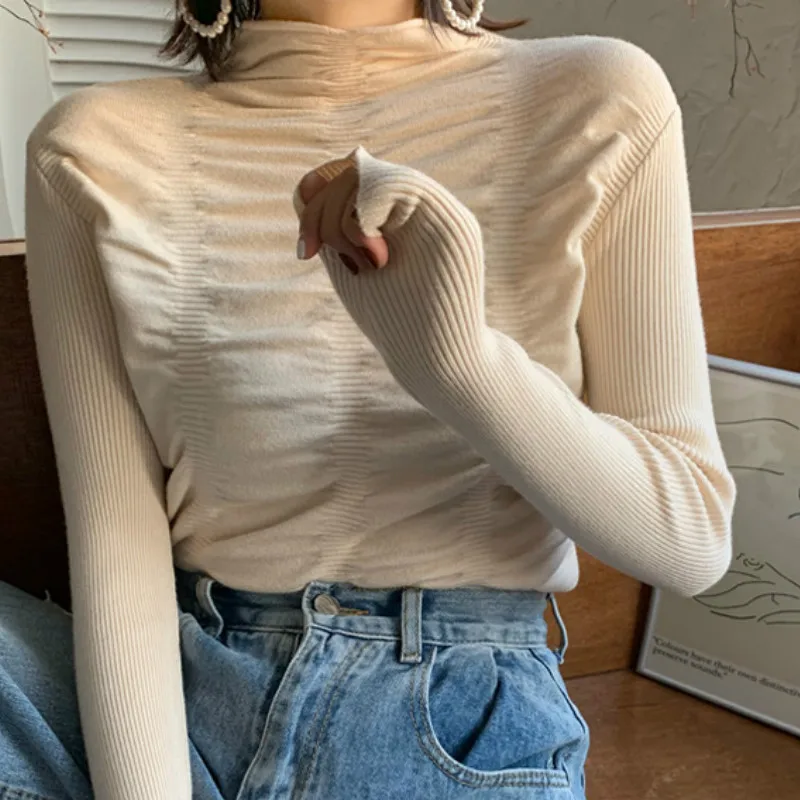 2023 New Autumn Winter Basic Sweater Long Sleeve Knitted Sweaters Jumpers Women Ladies High Elastic Pullovers Slim Tops T Shirt