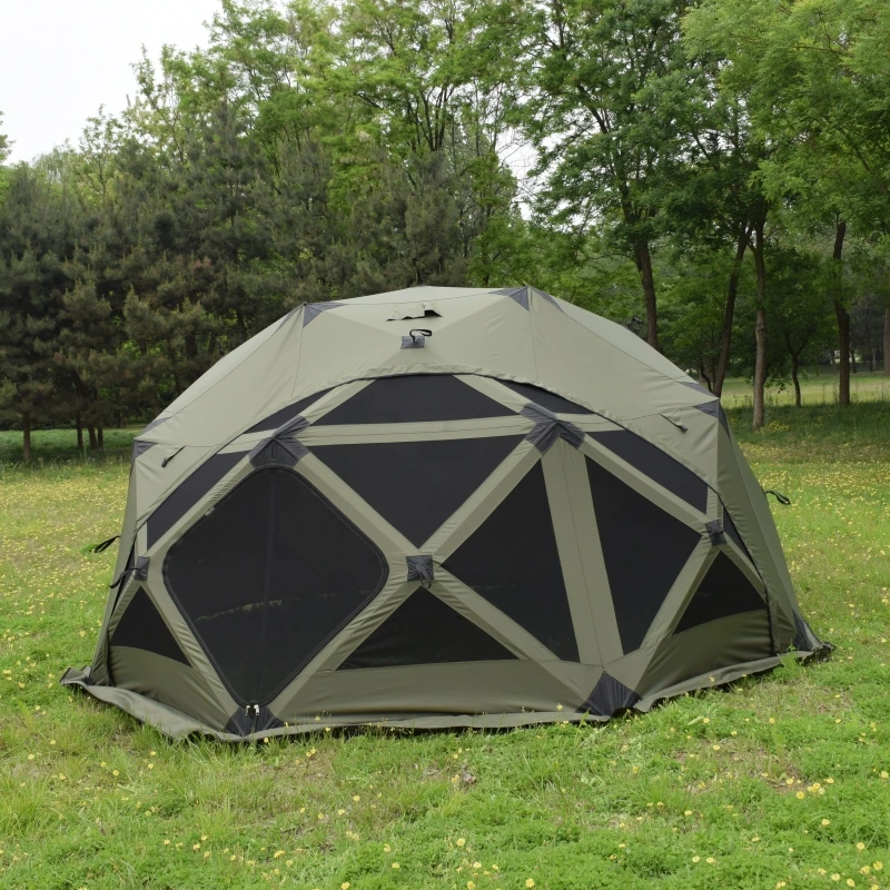 

2025 Hot Sale New Stylish Green Pop up Dome Spacious Family Camping Tent Summer Octagon Tents