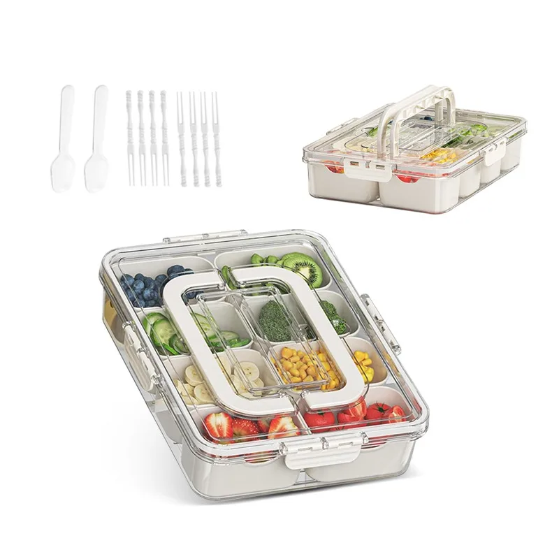 

Plastic Stackable Reusable Portable 8 Grid Transparent Snack Box Container Snack Box Separating Tray with Divider