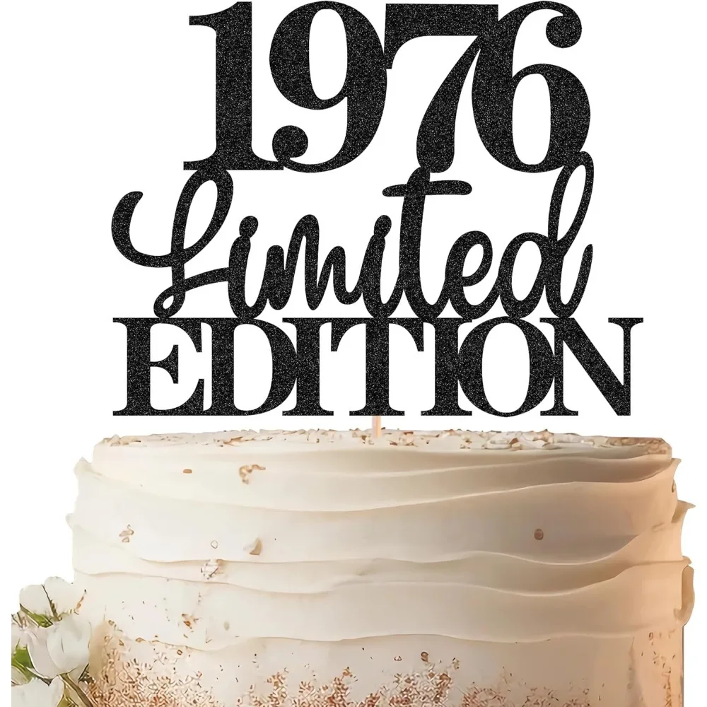 Schwarzer Limited EDITION Tortenaufsatz zum 1976, Kuchendekoration zum 50. Geburtstag – klassischer schwarzer Glitzer-Kuchenaufsatz im Vintage-Stil 1976. Geburtstag – Detail 1
