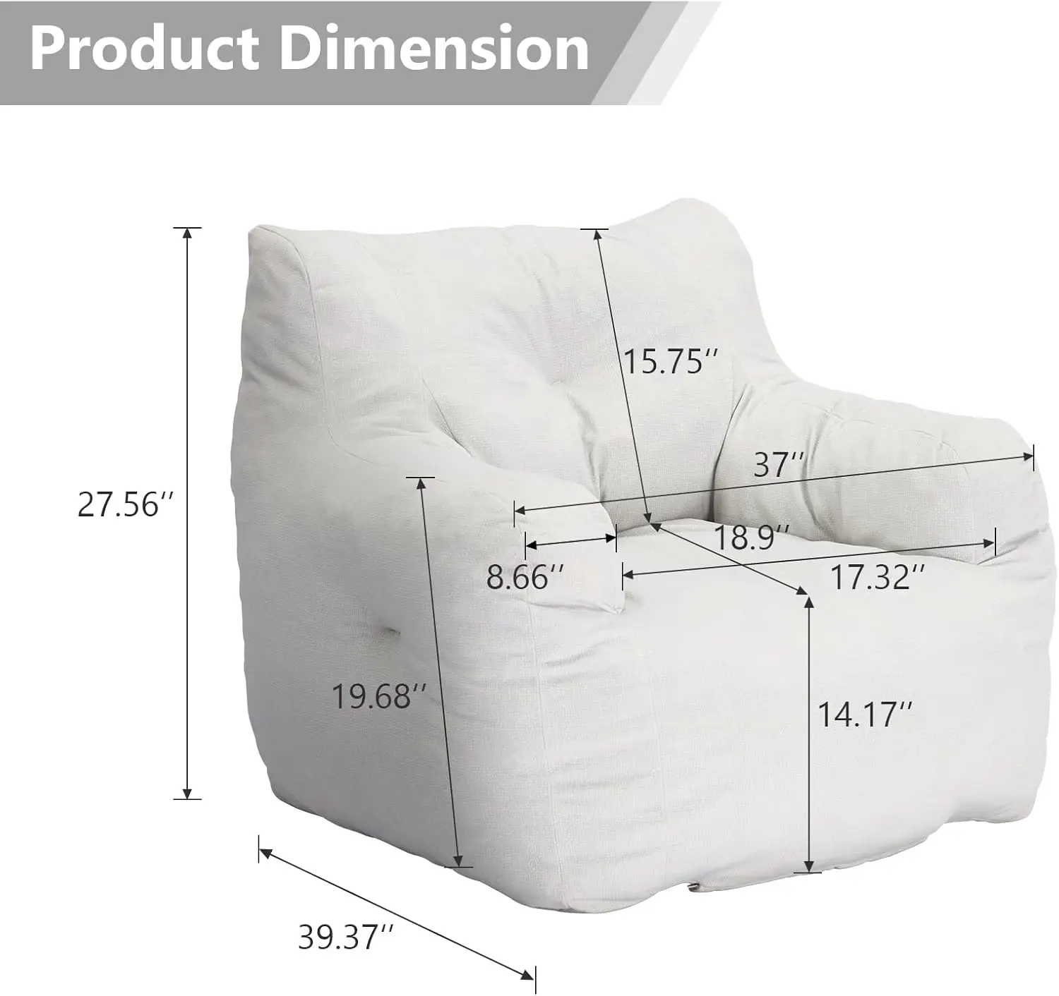 Bean Bag Chair Large Bean Bag Chair for Adults with Armrest Comfy Bean Bag Sofa with Memory Foam Filling Fluffy Lazy Chair