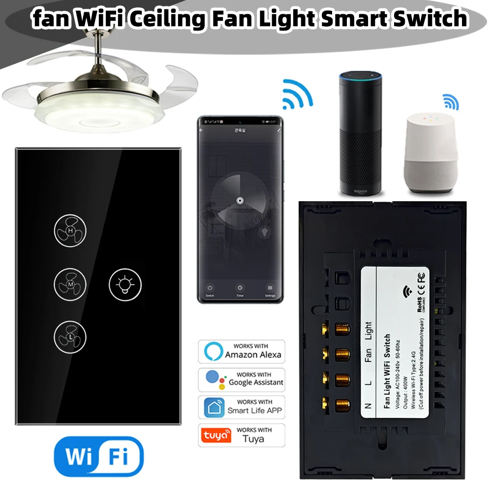 

wifi Tuya Smart Ceiling Fan Light Switch for EU/US Compatible with Alexa/GoogleHome/IFTTT Multiple Speed ​​Control