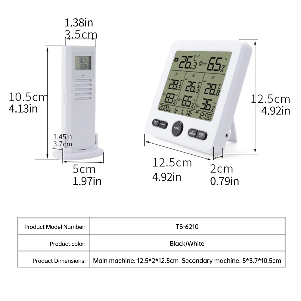 High-precision Household Electronic Temperature Humidity Meter With High Low Temperature Alarm Setup 3 Extension Meters