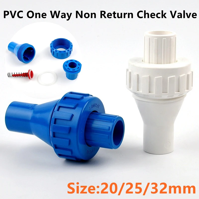1PC I.D 20/25/32mm PVC Belt Spring One Way Non Return Check Valve Garden Irrigation Aquarium Adapters Connectors Water Fittings