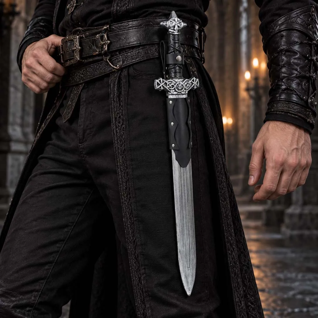 PU leather medieval sword case accessory, knight warrior costume prop, suitable for cosplay role-playing LARP, Halloween