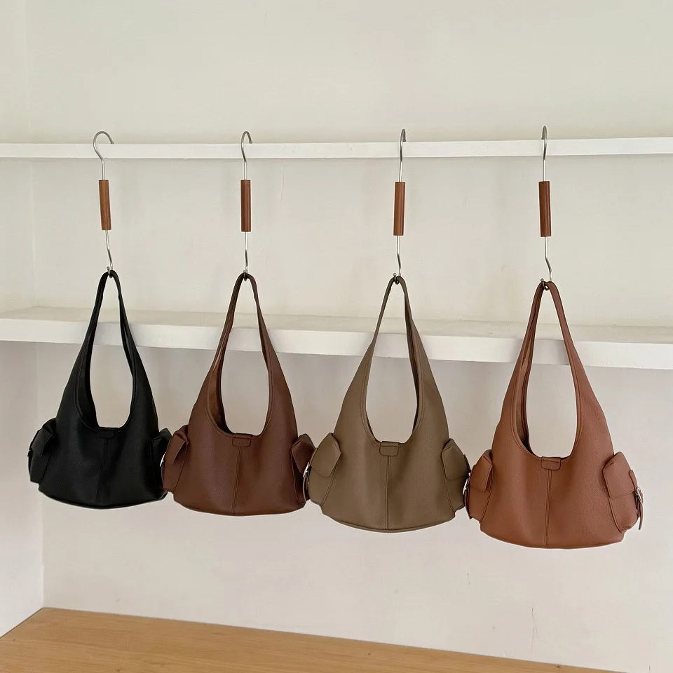 

Women's Luxury Design Shoulder Bag Autumn Winter Simple Fashion Commuting Bags Korean Synthetic Leather With Pocket Handbags