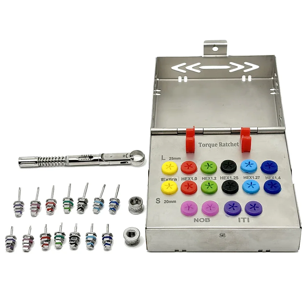 Universal Dental Implant Torque Wrench Kit with Screwdriver Ratchet for Prosthetic Restoration