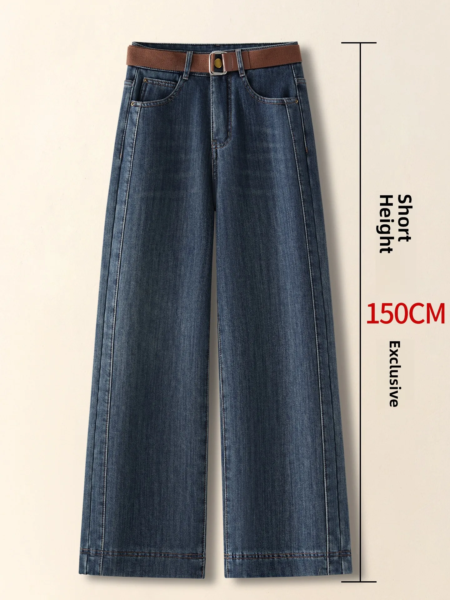 Retro Blue Fleece Wide Leg Jeans Women's Autumn Winter New Style Slimming Straight Nine Point Pants High Waist Casual Denim