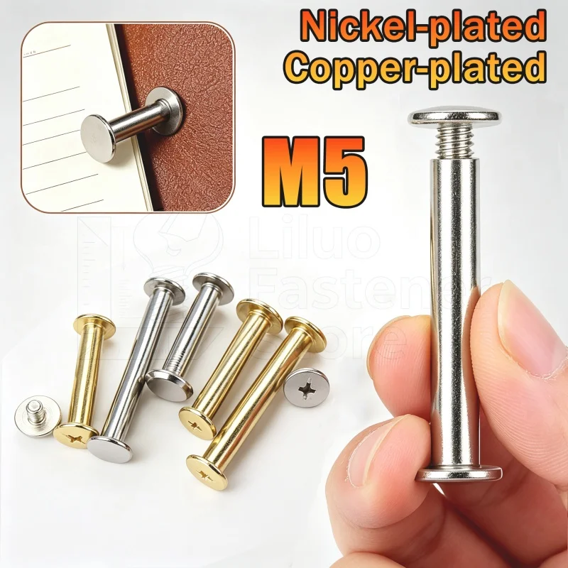 M5 Nickel/Copper Plated Binding Chicago Screws Nail Rivet Album Binding Screw for Leather Craft Wallet Bag Belt Strap Web Book