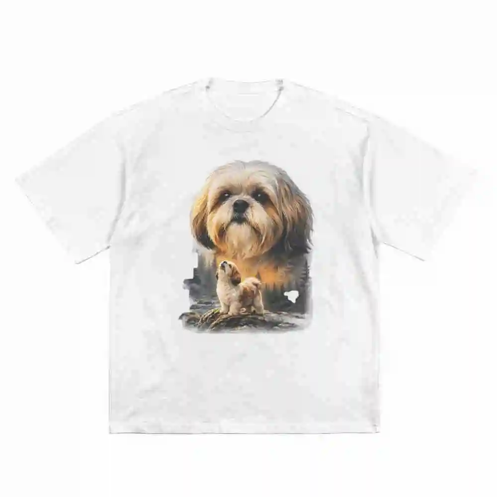 Shih Tzu Howling Moon Short Sleeve Tee 100% Cotton T-Shirt