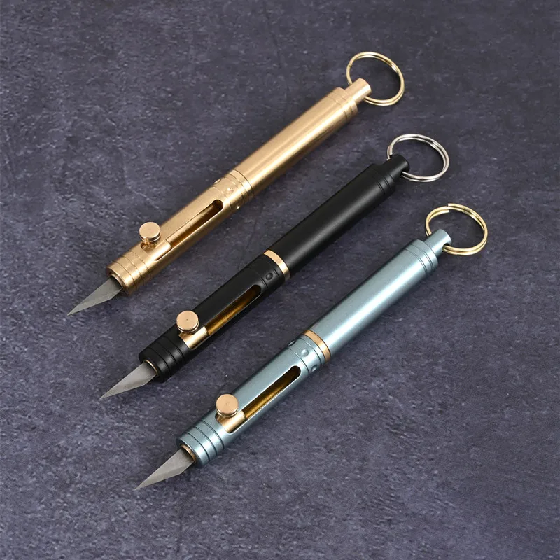 Mini EDC Brass Retractable Knife Toothpick Key Pendant Gift Portable Self-defense Tooth Cleaning Tool Fruit Sign Open Delivery