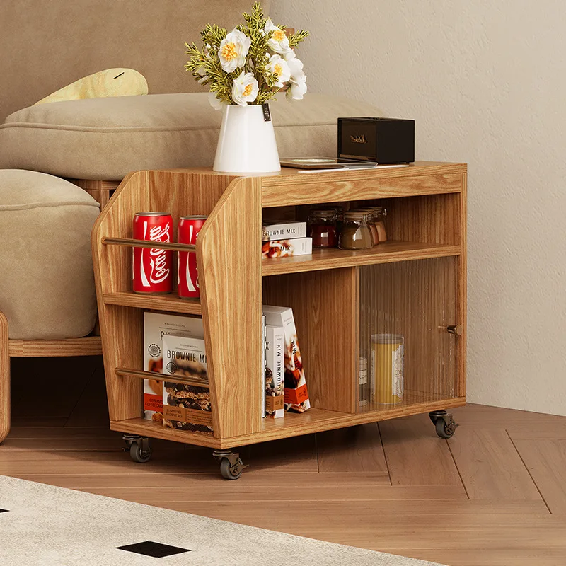 

Mobile small side few Japanese log style modern simple small apartment Nordic living room glass solid wood frame locker