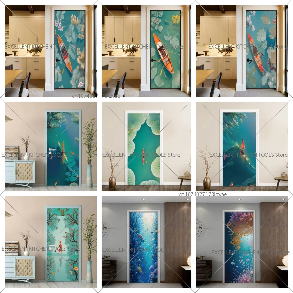 Chinese style color stickers submarine painting paste paper indoor and outdoor decoration door paste PVC material wallpaper