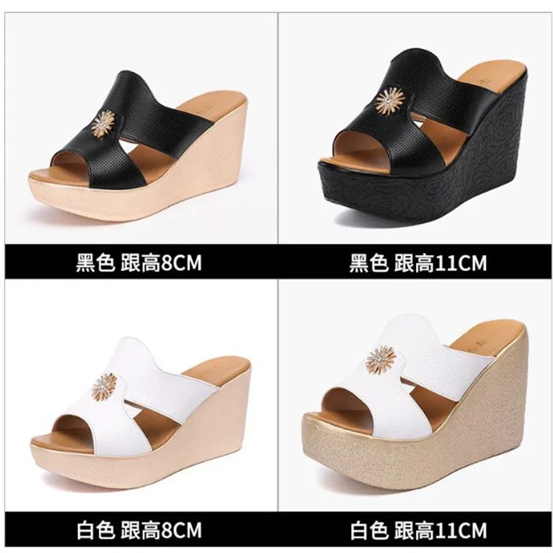 Plus Size 32-43 High Heels Slippers Women Wedding Shoes Summer diamond Cutout Platform Wedges Slides Ladies Slippers for Office