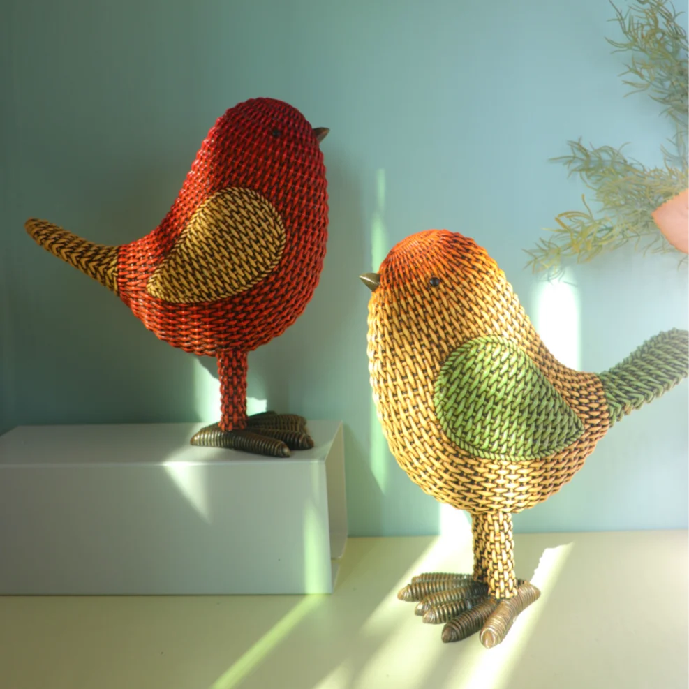 

Imitation Rattan Woven Bird Statue Creative Resin Cute Bird Figurine Crafts Office Home Decoration Animal Sculpture Accessories