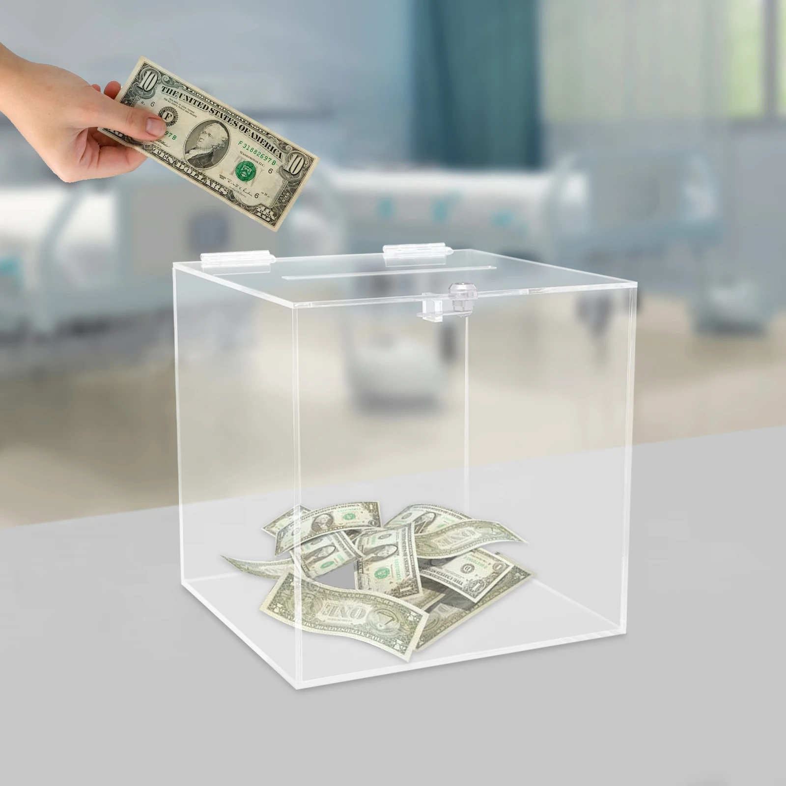 Acrylic Donation Box with Lock Safe Clear Suggestion Box Raffle Box Ballot Box Donation Boxes for Fundraising Collection Case