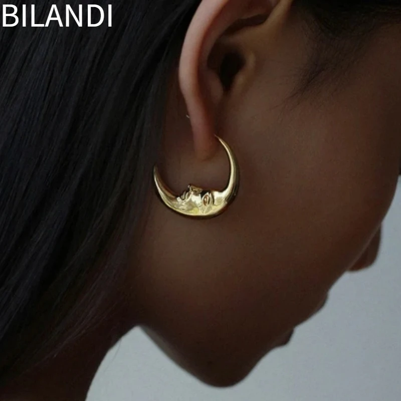 Fashion Jewelry Vintage Temperament Gold Color Moon Earrings For Women Female Gifts 2023 Trend New European and American Design