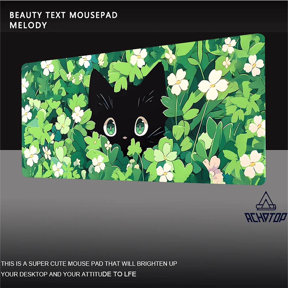 

Black Cat Gaming Mousepad Green Plant lock-edge Extended Large Mouse pad Anime Pink Grande desktop setup Gamer pad XXL Mousepads