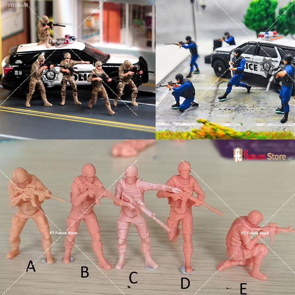 

Miniatures Figures 1/87 1/64 1/43 1/24 Special Police Figurine 3D Print Model Blue Camo DIY Creative Scene Props For Cars Toys