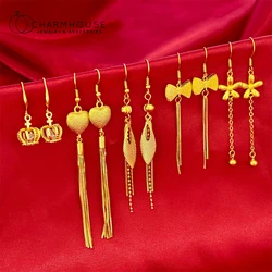 Yellow Gold Plated Long Tassel Drop Earrings for Women Stainless Steel Pendientes Mujer Trendy Jewelry Accessories Party Gifts