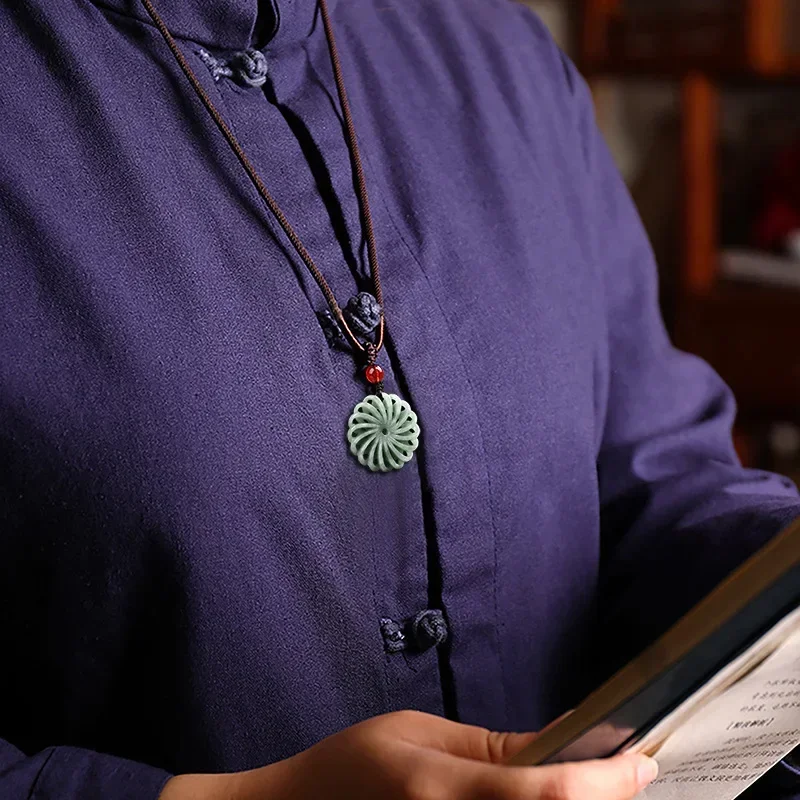 الأخضر قلادة من اليشم قلادة اليدوية نحت الوقت يأتي تشغيل نقل عجلة سترة سلسلة السنة الجديدة الراقية الملحقات هدية #4