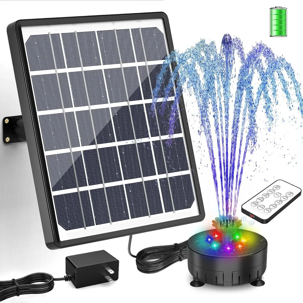 

8W Solar Fountain Pump with 3000mAh Battery, DIY Rechargeable Solar Water Fountain with LED Colorful Lights, 2024 Upgraded Solar