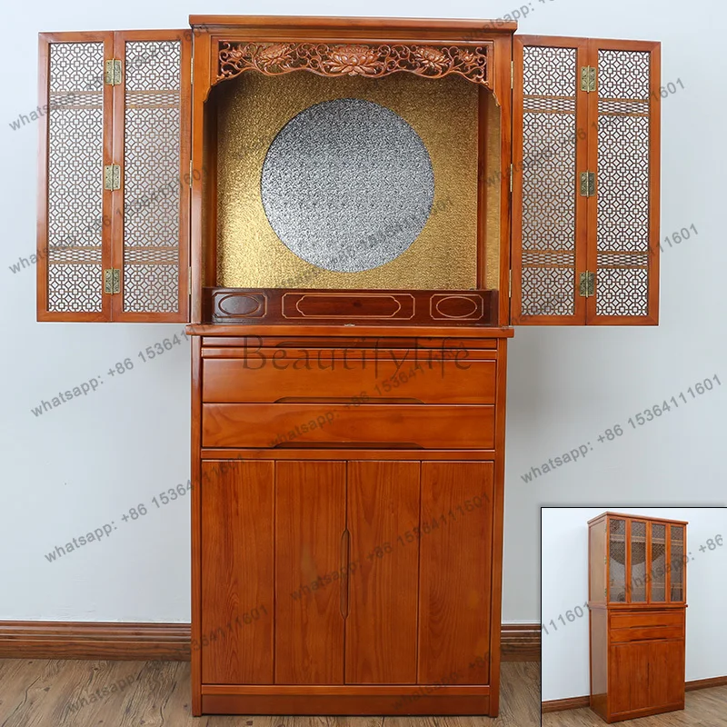 PG solid wood shrine Buddhist shrine household with door vertical cabinet offering table Guanyin Buddha statue offering table