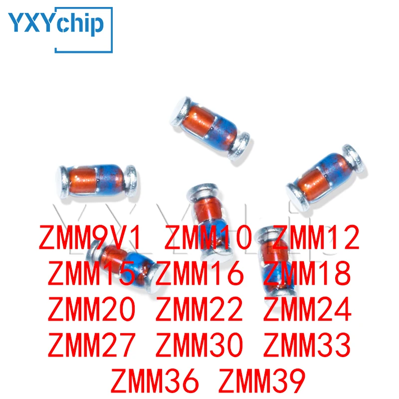 100PCS Zener Diode 0.5W ZMM9V1 ZMM10 ZMM12 ZMM15 ZMM16 ZMM18 ZMM20 ZMM22 ZMM24 ZMM27 ZMM30 ZMM33 ZMM36 ZMM39 LL-34