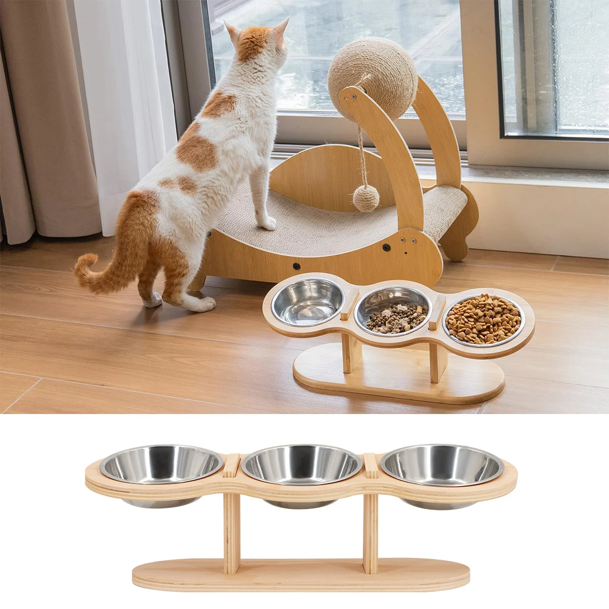 

Elevated Cat Dog Bowls 15 degrees Tilted Raised Cat Food Water Bowls Pet Bowls for Cats & Small Dog Wooden Dog Bowl Pet Supplies