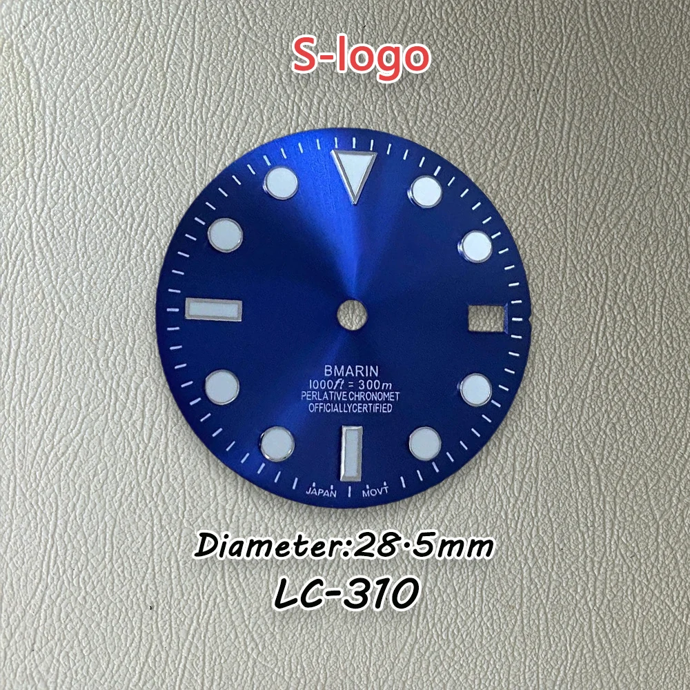 Esfera NH35 con logotipo S de 28,5mm, alta calidad, adecuada para movimiento NH35/NH36, accesorios de modificación de reloj NH35 luminosos verdes