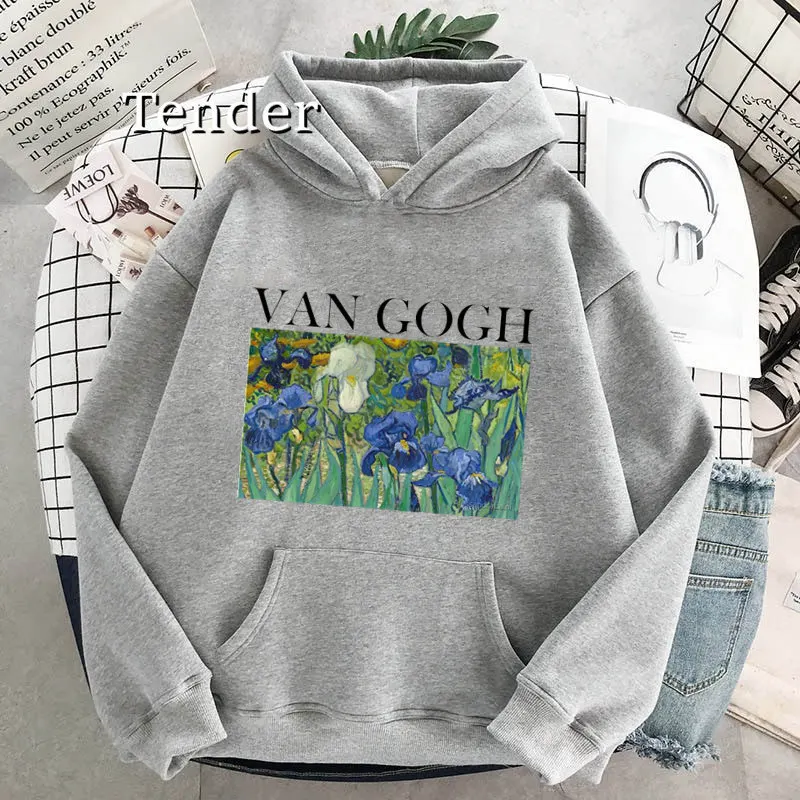 Van Gogh Hoodies Women Harajuku Fashion Sweatshirt Fleece Vintage Oversized Sweatshirt Female Purple Long Sleeve 2023