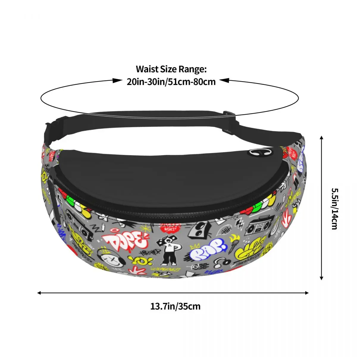 Custom Rap Music Fanny Pack para mulheres e homens, letras de estilo de rua, grafite, crossbody, bolsa de cintura para ciclismo, telefone, bolsa de dinheiro