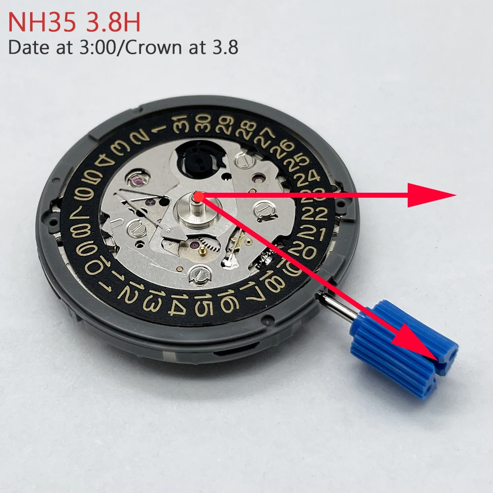 NH35A NH35แท้จากญี่ปุ่นมีความแม่นยำสูง, datewheel สีดำทอง3.0 /. 8 Crown รุ่น24 Jewels ชิ้นส่วน MOD 4R35B