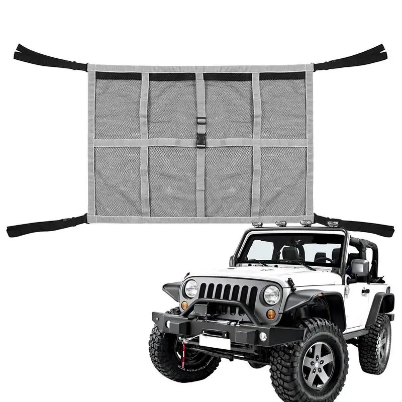 Double-Layer Car Ceiling Cargo Net Pocket Automotive Roof Storage Organizer Load-Bearing Mesh For Truck SUV Interior Accessories