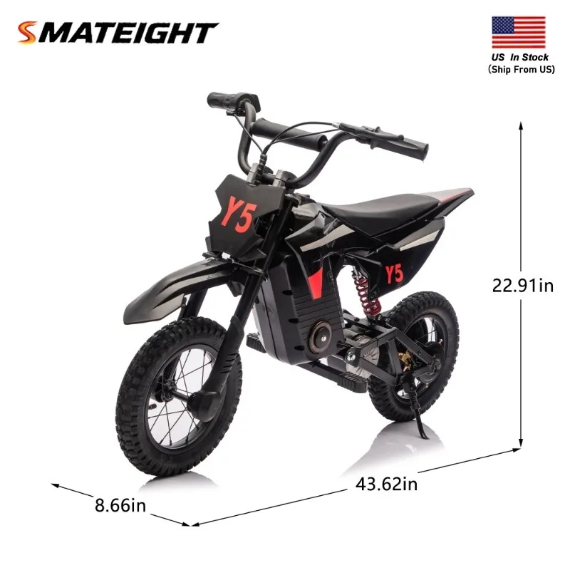 24V 250W 子供用電動バイク、リアサスペンション、3段階速度調整、PUゴムタイヤ、LEDライト、Bluetooth、8歳以上向け