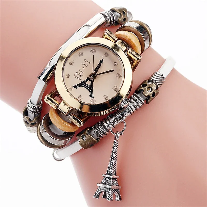 

Unique Womens Chain Bracelet Watches Eiffel Tower Pendant Watch for Women Ladies Bracelet Quartz Wristwatch Montre Femme