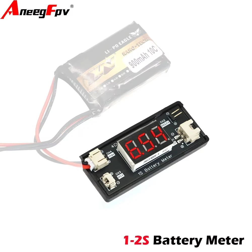 AneegFpv 1S Lipo Battery Meter Display Tester Interface for RC Drone Aircraft Accessory Supports Life LiPo LiHV
