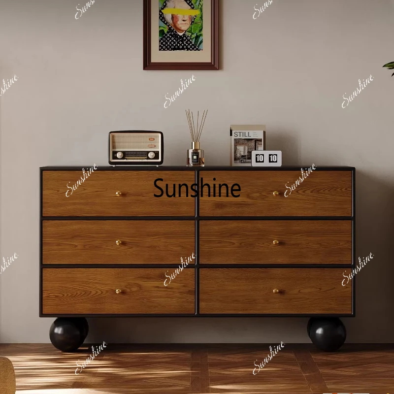 

Medieval solid wood six-chest cabinet, living room against the wall, locker, Italian storage side cabinet