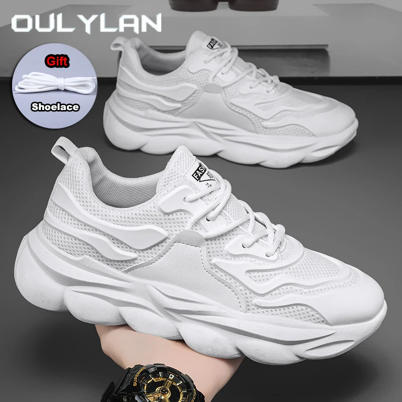 

Oulylan Men Casual Running Footwear Breathable Lightweight Sneakers Thick Soled Height Increasing Sport Shoes Pure Color Sneaker