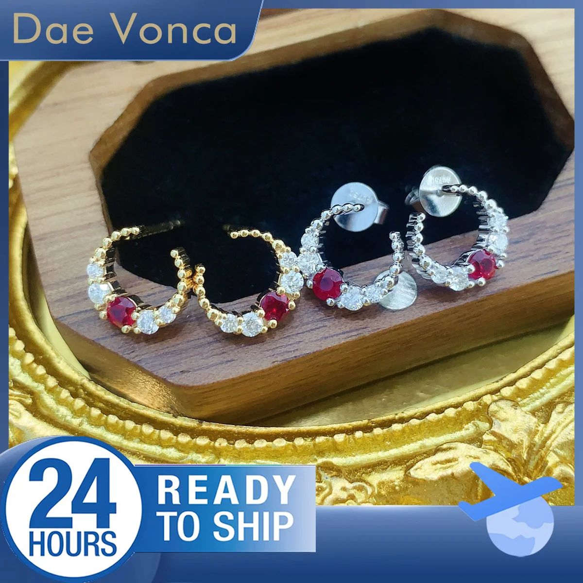 

Серьги C-образной формы с натуральным рубином, белое/желтое золото 18 карат, овальные серьги-гвоздики с натуральным рубином, укр