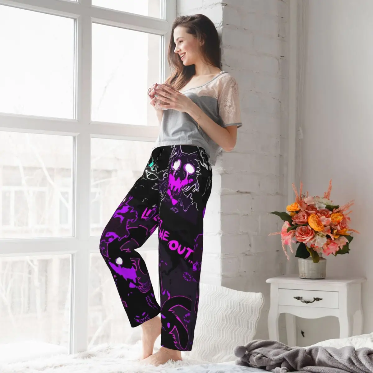 Custom Print Springtrapped FNAF Pyjamahose Damen Horro Game Sleep Nachtwäsche Hose mit Taschen