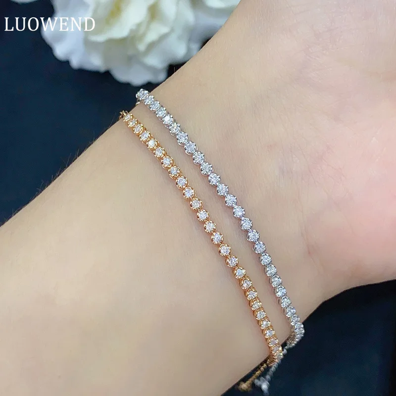 

LUOWEND 100% 18K White or Rose Gold Bracelet Real Natural Diamonds 0.46carat Luxury Shiny Style Exquisite Jewelry for Women