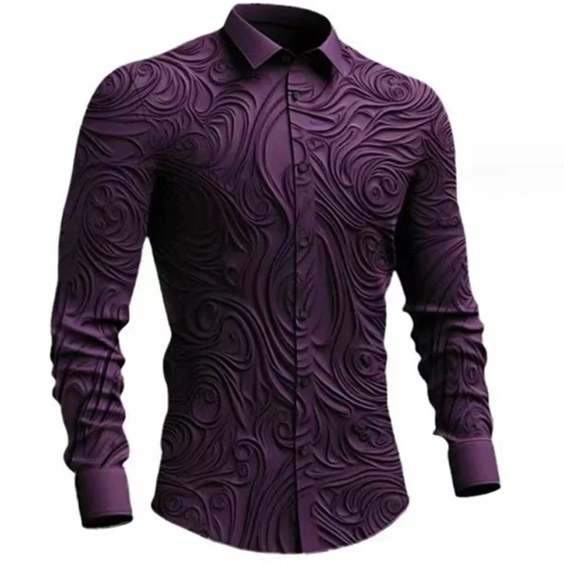 Spring Autumn Retro Gothic Men's Shirt Outdoor Solid 3D Printed Totem Halloween Streetwear Turn-down Collar Long Sleeve Shirt