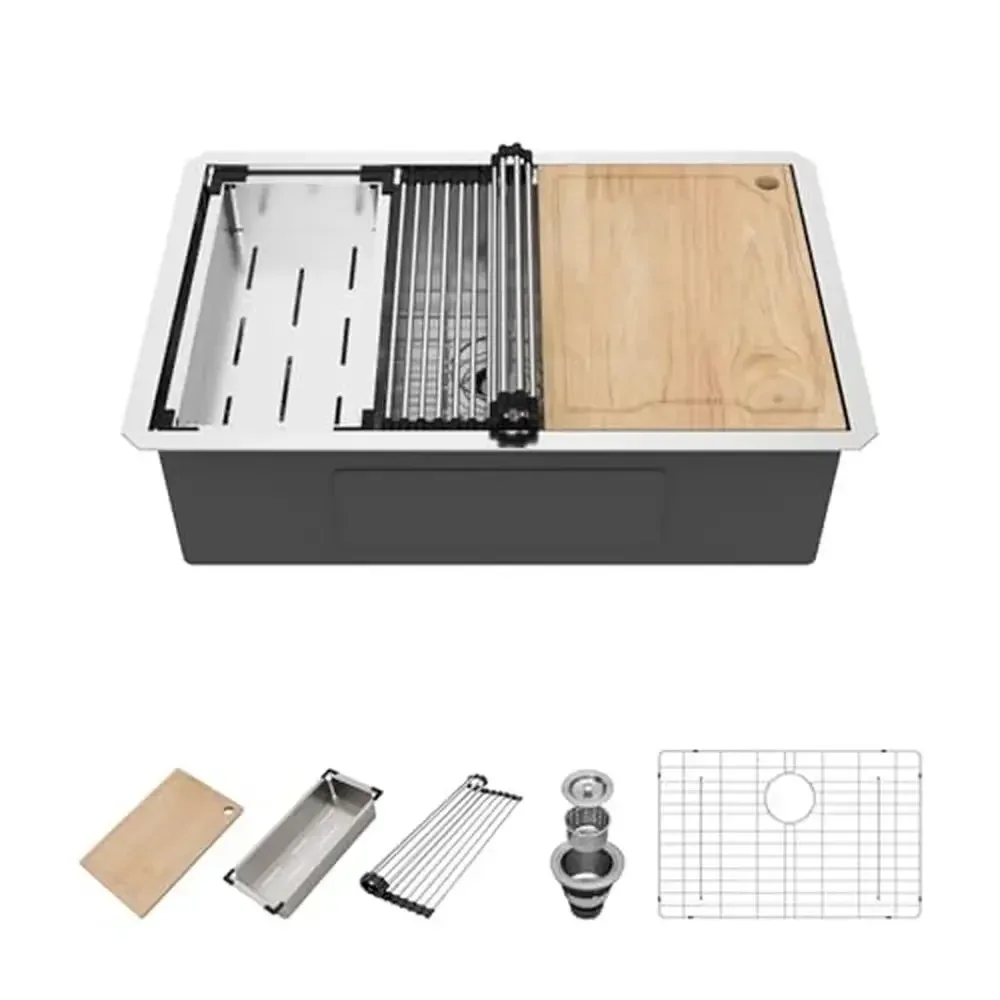 

28" Stainless Steel Undermount Kitchen Sink with Workstation Design Resistant to Rusting/Staining Advanced X-Shaped Water Guide