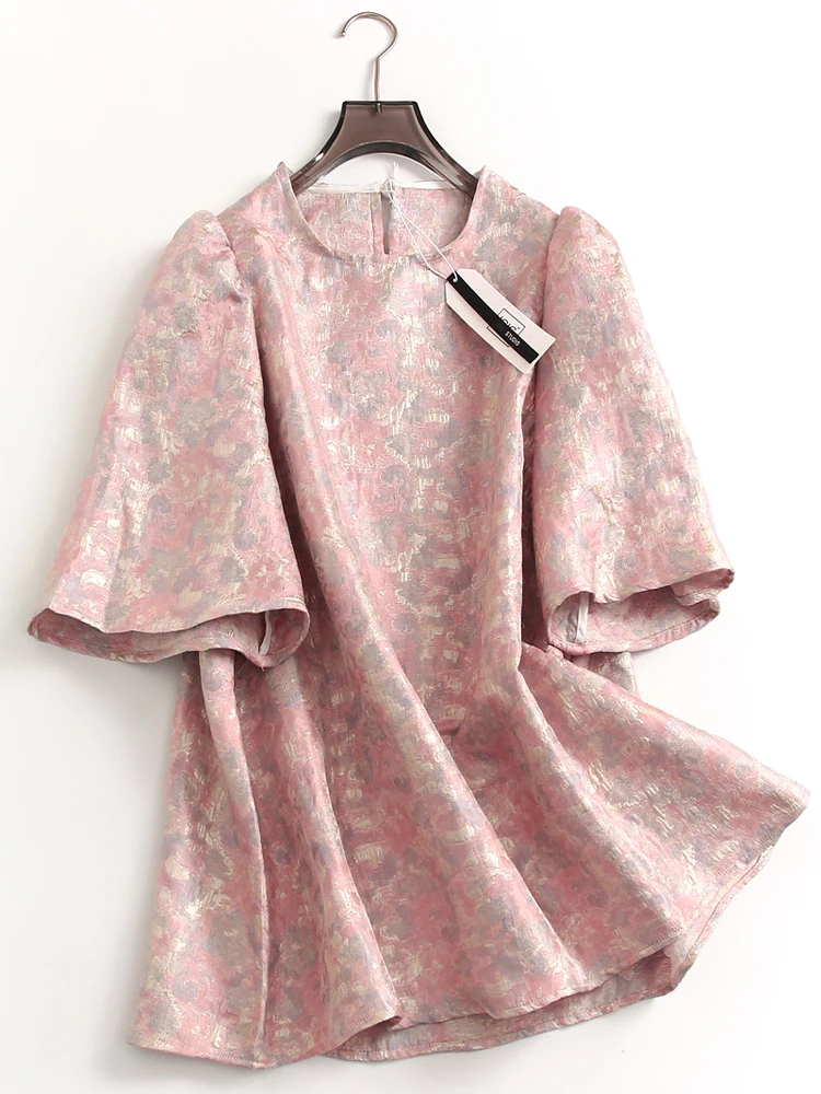 

French Retro Embossed Jacquard Loose Top New Spring Summer Women Shirt Bubble Short Sleeves Blouse