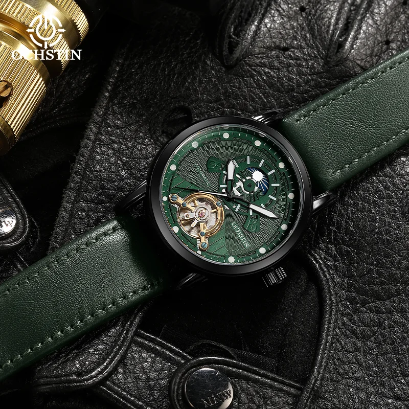 OCHSTIN Man Skeleton Leather Strap Clock Men‘s Mechanical Movement Watches Luxury Classic Flying Tourbillon Masterpiece Watch