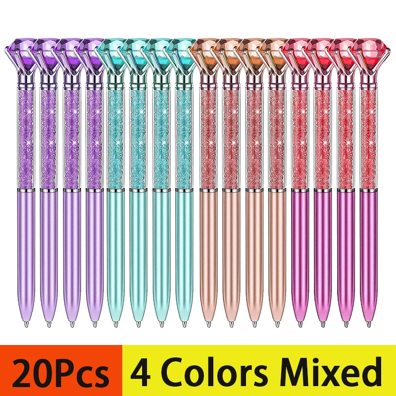 20Pcs Big Diamond Crystal Pen Gem Ballpoint Pen Roller Ball Pen Wedding Office Supplies