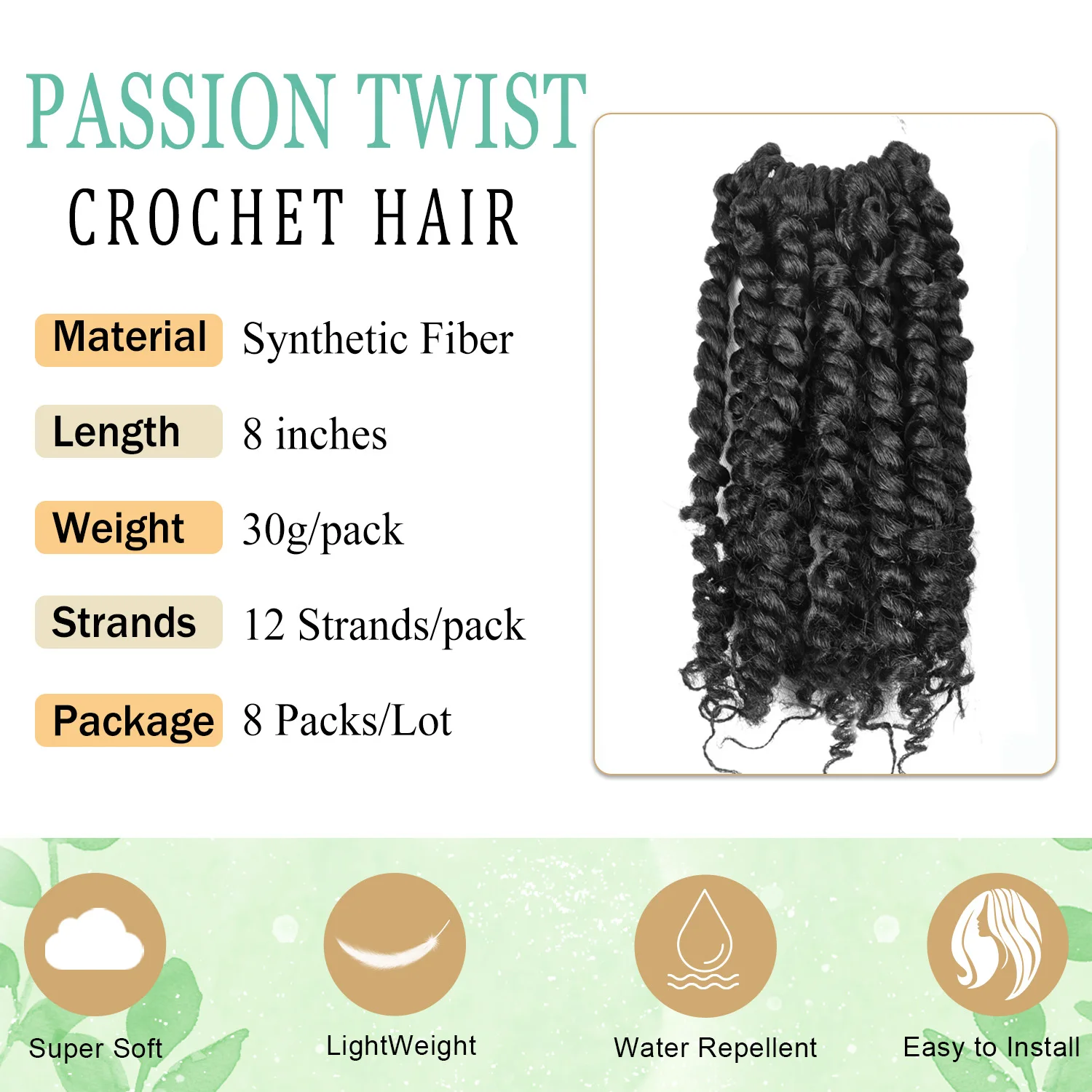 8 Inch Pre-twisted Passion Twist Crochet Hair for Black Women Crochet Braids Pre-looped Synthetic Braiding Hair Extensions