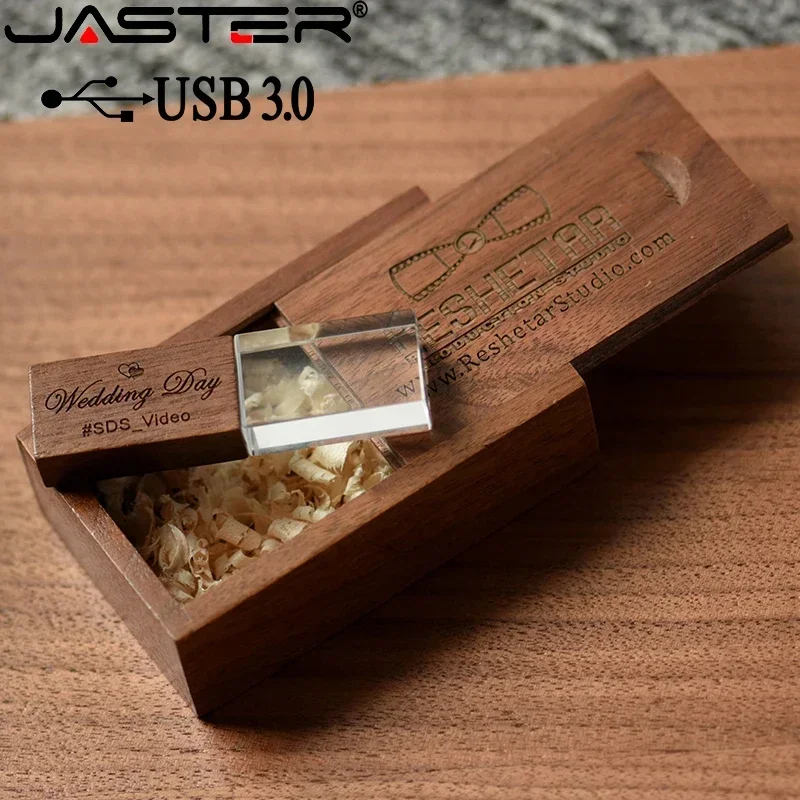 JASTER USB 3.0 High Speed Crystal Wooden128GB Wedding Gift Flash Drive 32GB Pen Drive Premium Gift 64GB USB Stick Memory Card